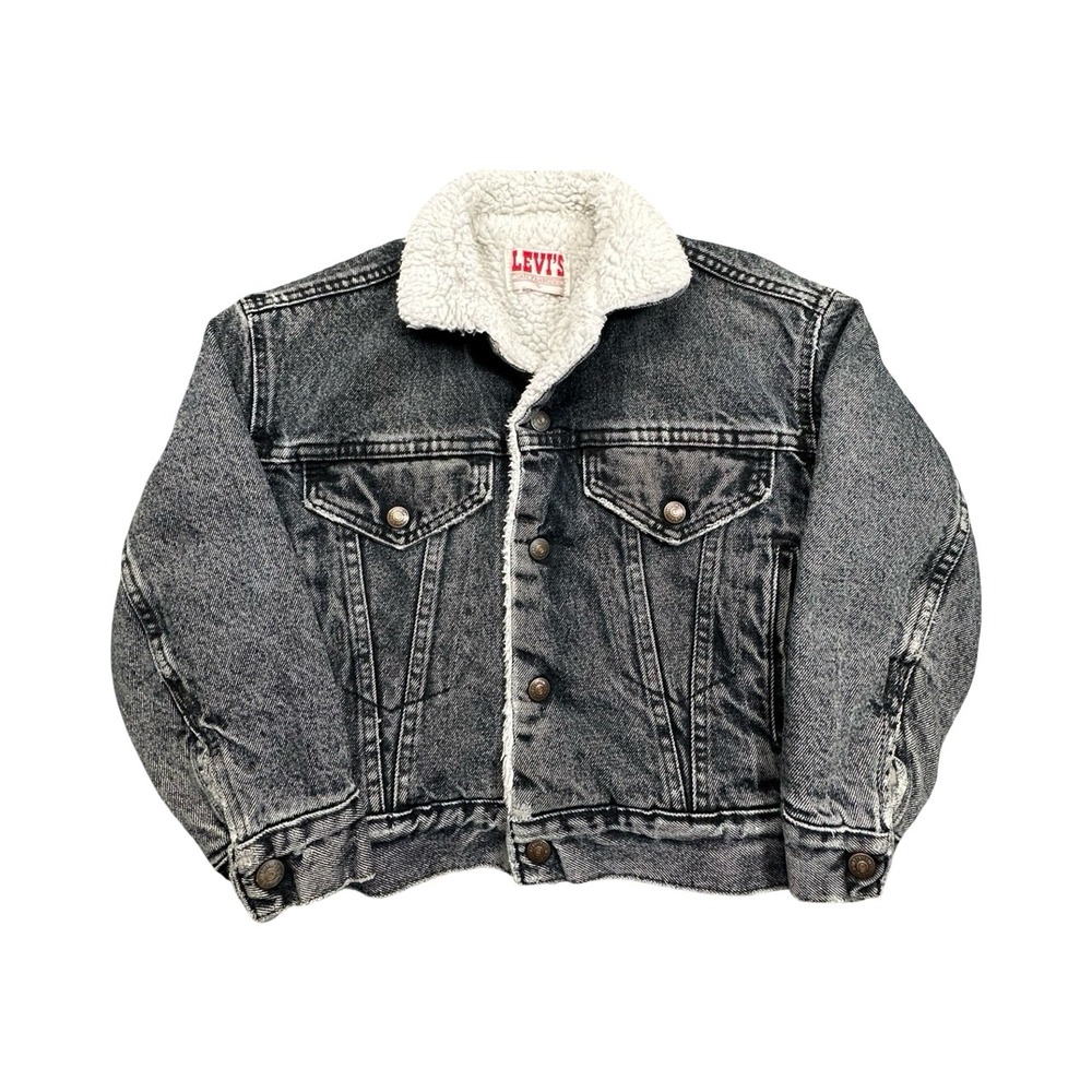 Levi's Denim Jacket Kids Small Black Acid Wash Sherpa Lined Vintage 80s USA Made